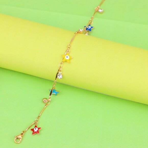 "Colorful Evil Eye Star Rose Gold Anklet for Women and Girls, XPAL1075 - Picture 9 of 11